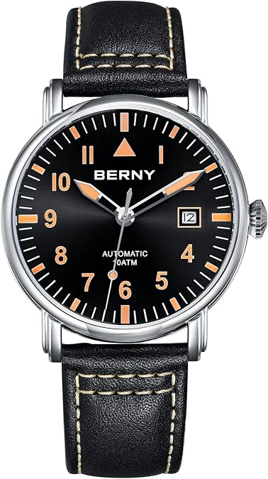 BERNY Mechanical Automatic Watch for Men, Classic Easy-to-Read Wristwatch