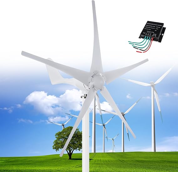 Wind Turbine, 12000W DC 12V/24V/48V Wind Turbine, Generator with 5 Blades Wind Turbine Kit with Solar Wind Hybrid Controller Windmill Generator for Homes Energy Supplementation,White-48V