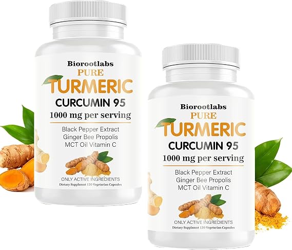 Biorootlabs Turmeric Curcumin | Pure Turmeric Curcumin Supplement 1000mg | 95% Curcuminoids with Bee Propolis, Ginger, MCT Oil, Fat Soluble Vitamin C, Black Pepper 120 Capsules (2)