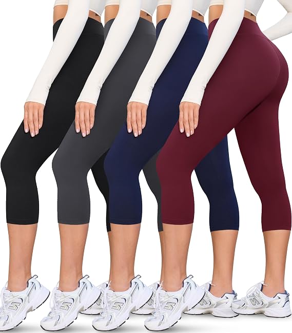 VALANDY Creamlush 4 Pack Daily Wear Leggings for Women Full Length & Capri