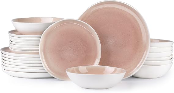AmorArc Ceramic Dinnerware Sets for 8, 24Pcs Plates and Bowls Sets Dishes