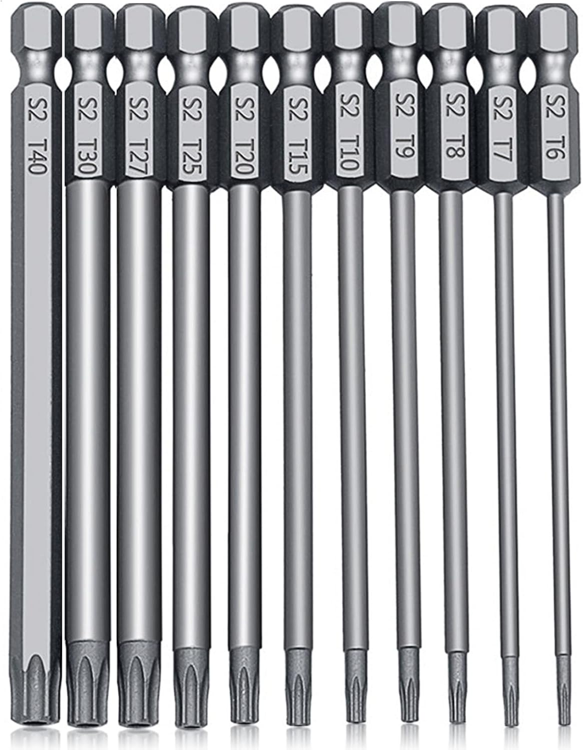 100mm Torx Screwdriver Bit Sets, 11pcs Star Magnetic Screwdriver Bits Set T6-T40 1/4 Inch S2 Steel Security Torx Screwdrivers Impact Driver Bit Set