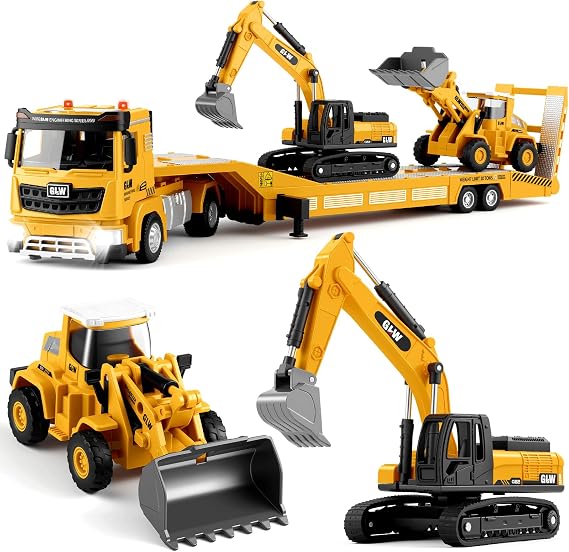 Semi Truck, Excavator & Bulldozer Alloy Die-Cast Construction Vehicles Toys