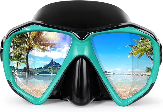 Snorkel Diving Mask Panoramic HD Swim Mask, Anti-Fog Scuba Diving Goggles,Tempered Glass Dive Mask Adult Youth Swim Goggles with Nose Cover for Diving, Snorkeling, Swimming