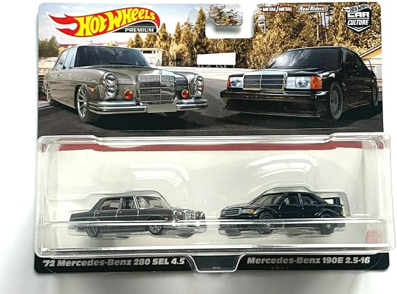 DieCast Hot Wheels '72 Mercedess-Benz 280 Sel 4.5 +190E 2.5-16, Car Culture Premium 2 Pack (1:64 Scale) Black