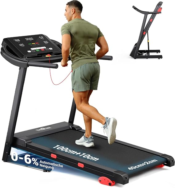 THERUN Treadmill for Home Foldable up to 14 km/h and 3.5 HP Treadmill Foldable with 12% Incline and LED Ambient Walking Pad for Office with 12 Training Programmes up to 180 kg 110 cm x 42 cm