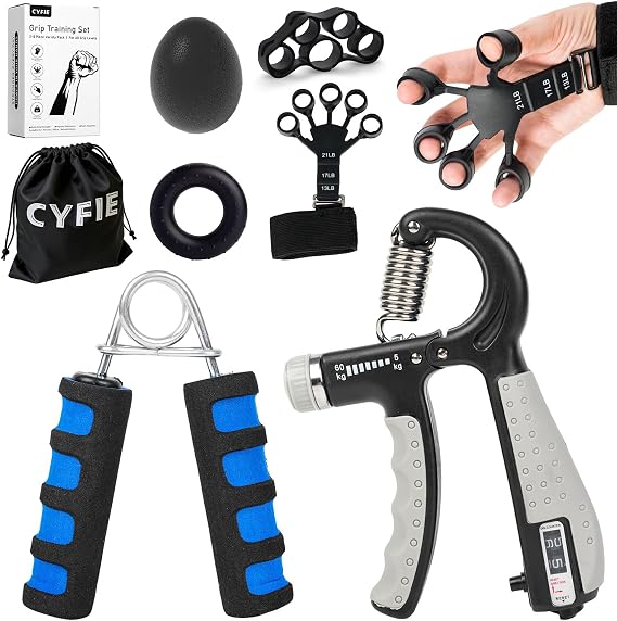 CYFIE Grip Strength Trainer Kit, Adjustable Hand Gripper Strengthener 8Pcs