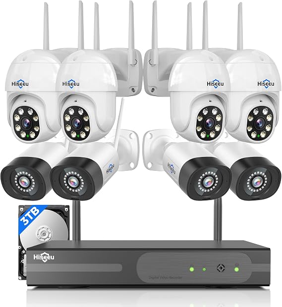 Hiseeu 5MP Wireless Security Camera System,24/7 8 Cam-Kit, 3T HDD
