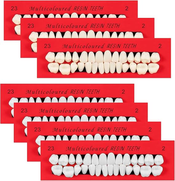 7 Sets Acrylic Resin False Teeth, Two Shades Upper Lower Temporary Crowns for Teeth, Dentures for Teaching Halloween Cosplay Costume Parties and DIY Supplies