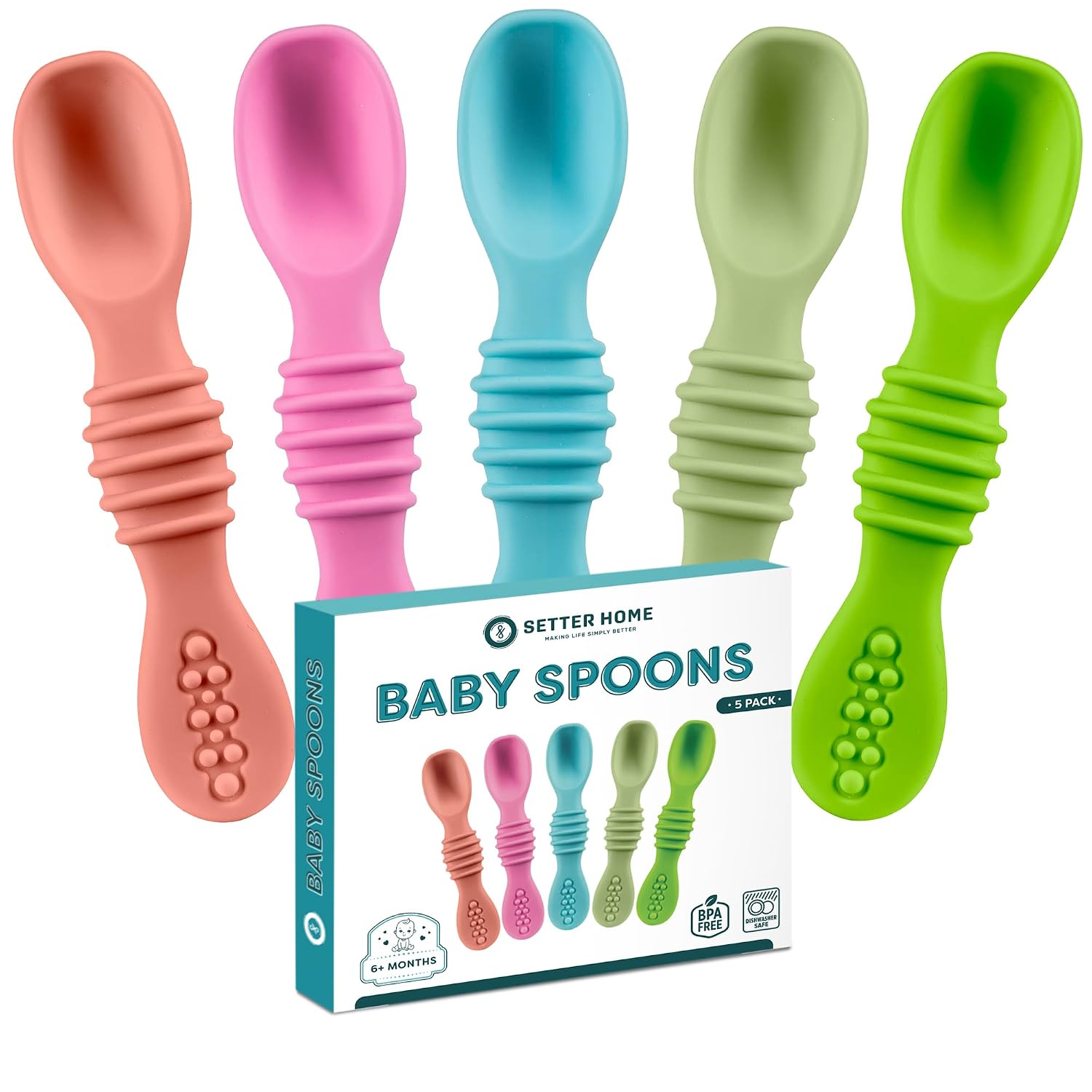 Soft Silicone Baby Spoons, Baby Spoon self Feeding Set for Babies 6-12 Months - Infant Feeding Spoons for Boys & Girls, Safty Tested Spoons, Baby Feeding Essentials, BPA Free, Great Gift