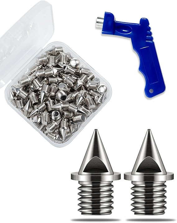1/4 Inch Track Spikes for Shoes, (50-Piece) Replacement Steel Spikes Set for Cross Country, Sprint & Running, with Wrench and Storage Case