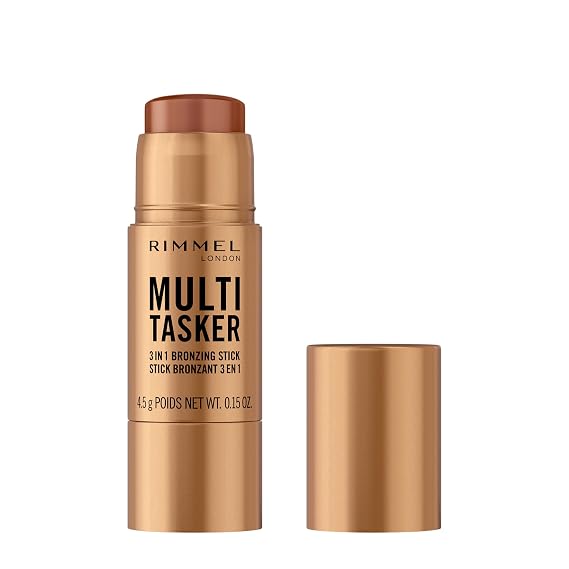 Rimmel Multi Tasker 3 in 1 Bronzing Stick, 003 Tan, Sculpted and Bronzed Glow, All-Day Wear, Sheer and Dewy Finish, Infused with Vitamin C & E, Vegan Formula, Cruelty-Free