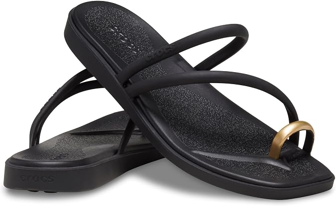 Crocs Women's Miami Toe Loop Sandals | Square Toe Flat | Flexible Straps | Croslite Foam Footbed