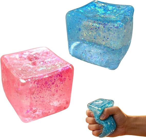 Block Squishy Cube Ice Cube Shape for Stress Relief (Blue & Pink) | Premium Slow-Rising Squishy Cube for Stress & Anxiety Relief, Soft Fingertip Texture, Great Desk Toy for Adults