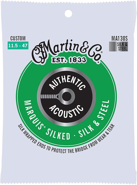 Martin Authentic Acoustic Marquis Silked Guitar Strings Silk & Steel, Custom Gauge | Lower Tension, Bridge Protection & Balanced Tone