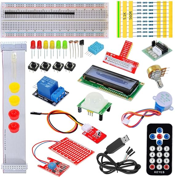Starter Kit for Raspberry Pi 3, 2 & Model B+ T GPIO Extension Board, PL2303, Step Motor, Breadboard, Dot Matrix Display, Remote Control