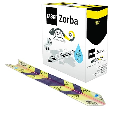 Taski Diversey Zorba Leak Lizard Absorben Control Strip, 50 Count | Leak Control, Spill Contrainment, Slip Hazard Reduction, Visual Saturation Indicator, High Traffic Areas