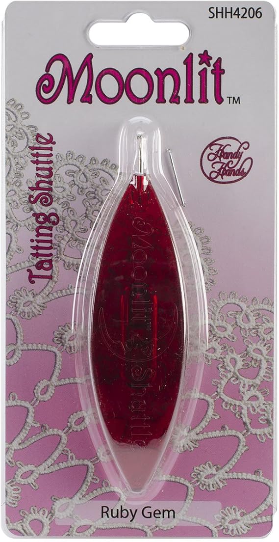 Moonlit Tatting Shuttle with Hook, Ruby Red