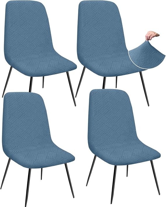 Granbest Jacquard Thickened Elastic Dining Chair Covers, Low Back Chair Slipcovers for Hotel, Banquet, Wedding, Party Decoration (Set of 4, Azure Blue)