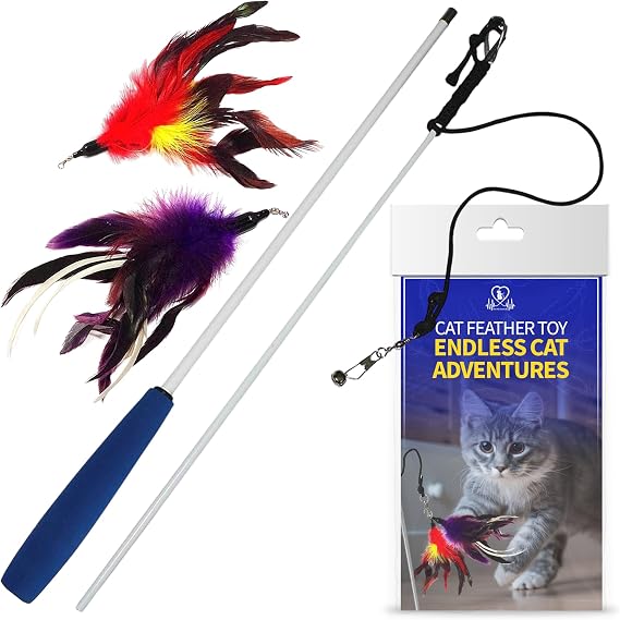 Pet Fit For Life Cat Feather Interactive Wand Toy Set, Red & Purple - 2pack