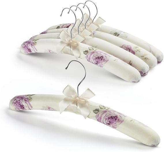 Satin Padded Clothes Hangers Pack of 5, Floral Foam Coat Hanger