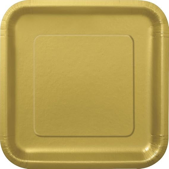 Gold Solid Square Dinner Plates - 9"( Pack of 14) - Premium Quality & Contemporary Design - Perfect for Elegant Events & Celebrations