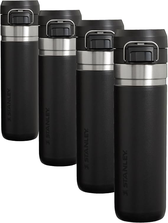 Stanley Quick Flip GO Water Bottle 24 oz, Push Button Lid | Leakproof and Packable for Travel and Sports | Insulated Stainless Steel, BPA-Free - Black 2.0 (Pack of 4)