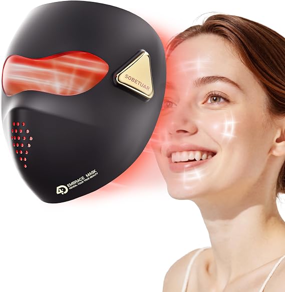 2026 Upgraded 4D LED Face Mask Light Therapy, 4 Modes Portable Red Light Therapy for Face, 4000mAh Rechargeable Remote, 850nm Infrared & Red Light Masks, 400 LEDs, Timing Function (Light Black)