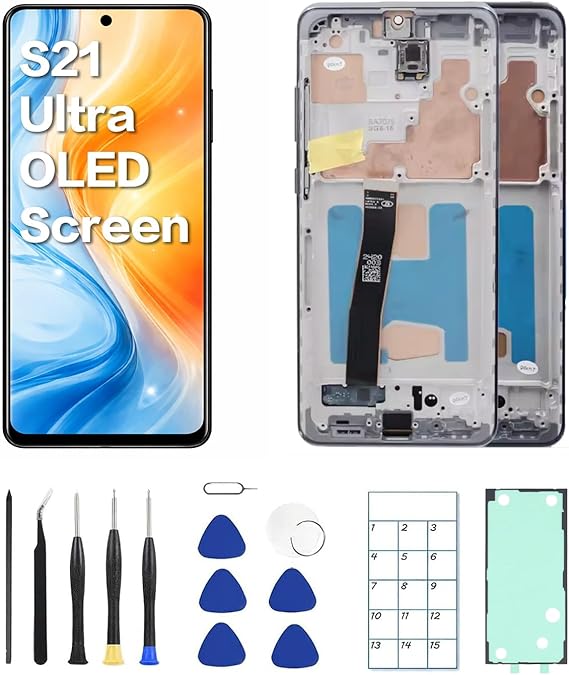 for Galaxy S21 Ultra OLED Screen Replacement with Frame and Tools | OLED DisplayUS VersionFingerprint SensorFull Tool KitInstallation Guide