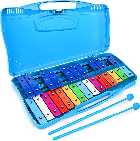 Foraineam Xylophone, 25 Notes Colorful Metal Keys Glockenspiel Xylophone, Percussion Musical Instrument with Carry Case and 2 Safe Mallets for Beginners