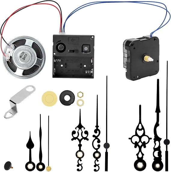 EEEKit Chiming Clock Mechanism Replacement, Battery Motors with Chime | Hourly Melody Trigger - 3 Set Hands for Vintage Clock Repair / Short Shaft Fits Thin Dials - Volume Control & Silent Mode