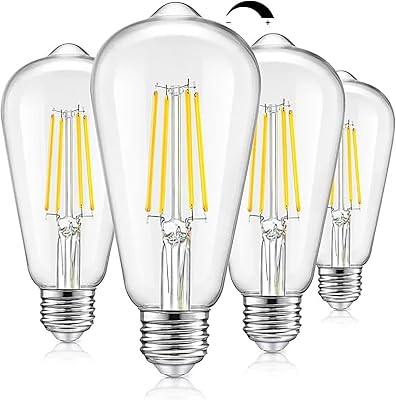 Vintage LED Dimmable Edison Light Bulbs 100W Incandescent Equivalent, 8W 1200Lumens, E26 Base LED Filament Bulb, 5000K Daylight White, ST64ST21 Antique Clear Glass for Home, Reading, Bathroom, 4-Pack