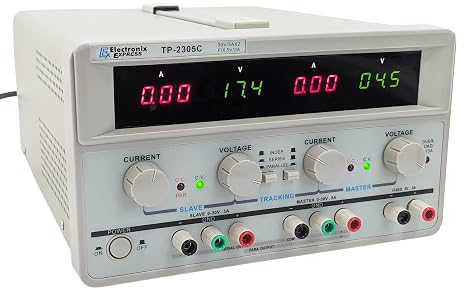 Triple Output Power Supply, Two 0-30V @ 0-5A; One Fixed 5V @ 3A, Quad LED Displays - Model TP-2305C by EX ELECTRONIX EXPRESS