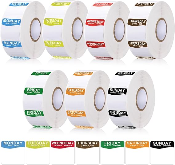 Sayglossy 7000 Pcs Day of Week Label Food Label Monday Through Sunday