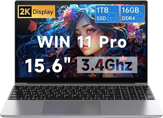 15.6 Inch Laptops | Win 11 Pro Laptop Computer | 16GB RAM 1TB SSD | Celeron N100 Quad-Core(3.4GHz) | FHD IPS 1920x1080 | HDMI | Type-C | USB 3.0 | WiFi 6 | BT 5.2 | 6500mAh