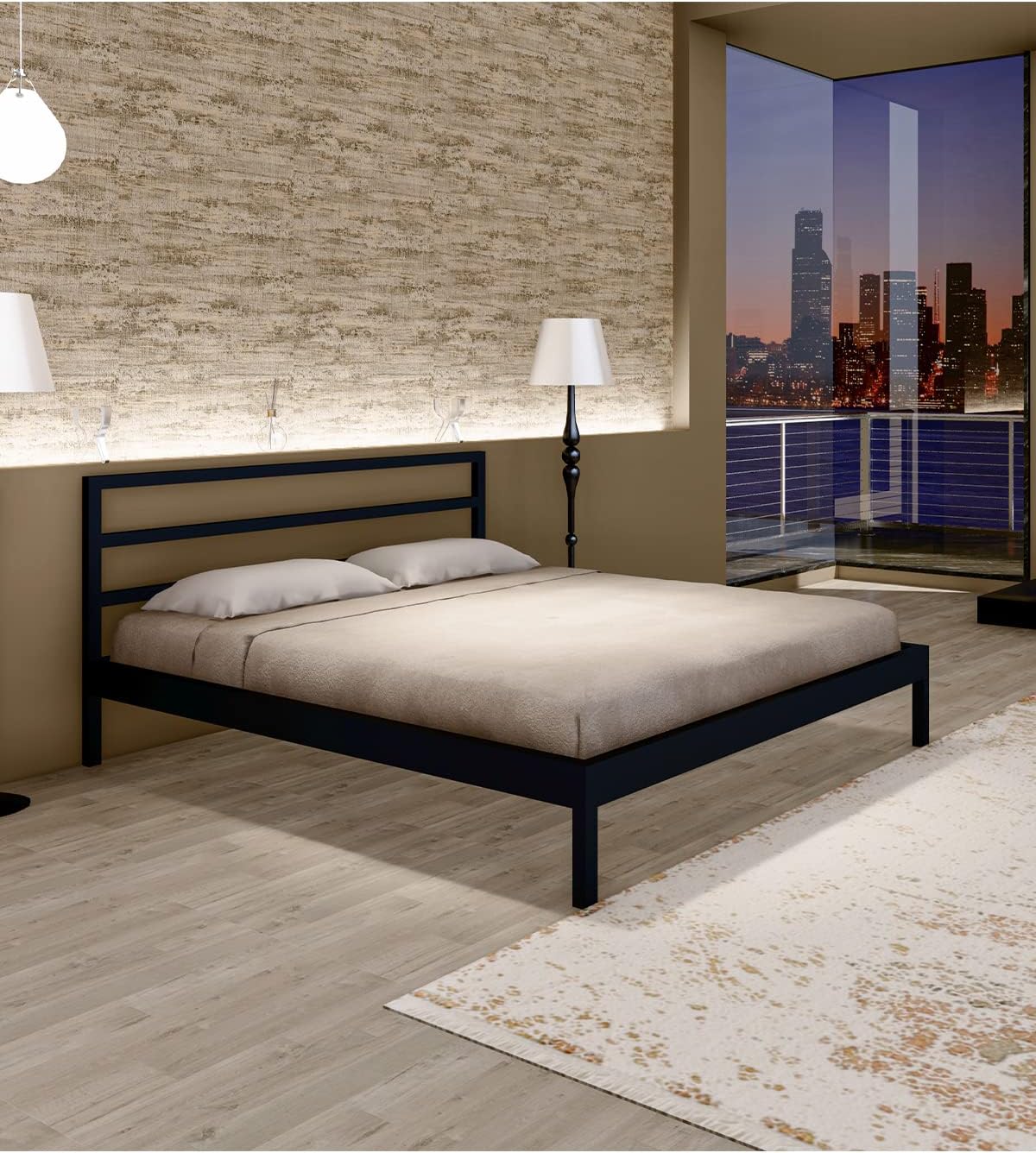 Gm 225 Vigom Double Metal Bed Black 150  200 Cm