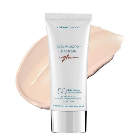 Colorescience, Total Protection Body Shield Glow, SPF 50, 3 Fl Oz | Lightweight Pearlescent Zinc Oxide Formula, Defends Against Blue Light & Pollution