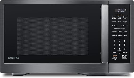 TOSHIBA Countertop Microwave Oven with Smart Sensor, 1.2 Cu.Ft, 1000W | 13 Auto Menus, Mute Function, 12.4" Turntable, for Dorm & Apartment, Black Stainless Steel