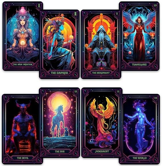 CRAFTERIAN Neon Tarot Cards 78 Tarot Cards Original Tarot Cards for Beginners and Experts with Guide Book and Foil EdgesFortune Telling Game, Divination Tools for All Skill Levels,.