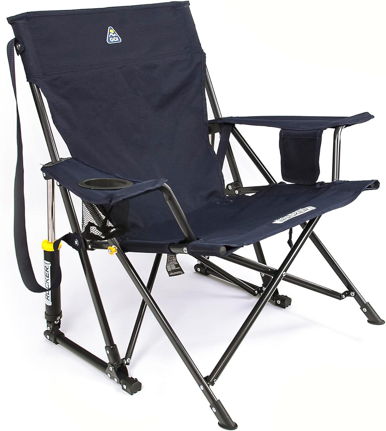 GCI Outdoor Kickback Rocker Spring-Action Camping Chair, Indigo Blue, Portable Folding, 69x82.5x80.5cm, with Beverage Holder and Phone Pocket, 113kg Capacity