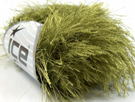 Olive Green Extra Long Eyelash Yarn Ice Luxurious Fun Fur 50gr 38yds 14164