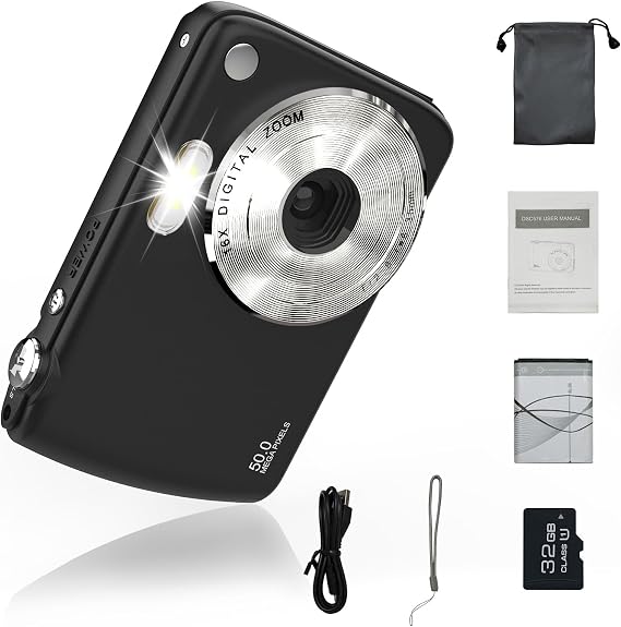 Digital Camera, FHD 1080P Camera, Digital Point & Shoot Camera, 16x Zoom Anti-Shake, Compact Small Camera, For Boys, Girls, Kids, Black