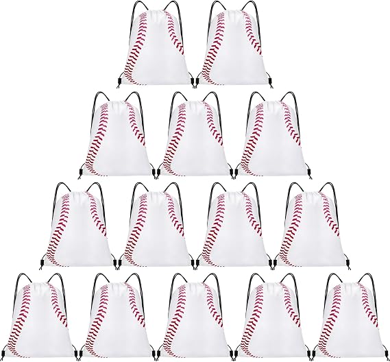 Grneric 14 Pcs Baseball Drawstring Bags Party Favor Goodie Bags Cinch Bag Sackpack for Sports Teams Birthday Supplies(Baseball)