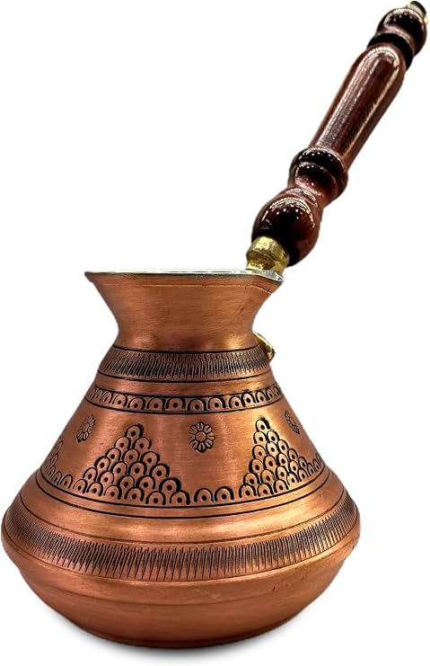 Large Engraved Copper Turkish Coffee Pot (Cezve), Traditional Russian Style Ibrik for Brewing Coffee, 1100 ml Capacity - Copper