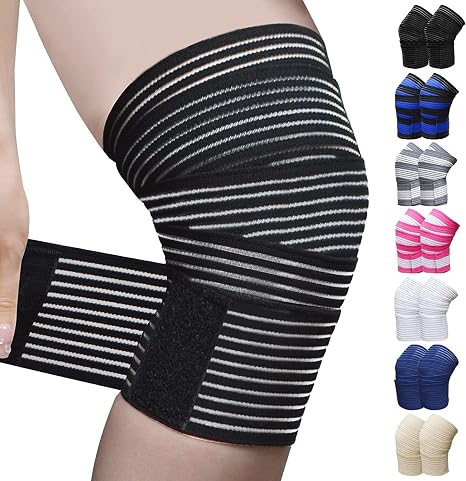 2 x Extra Long Elastic Knee Pads for Legs, Calves and Thighs, Multi-Purpose Pain Relief, Weightlifting and Squats (180 cm, Black, 2 Pack)
