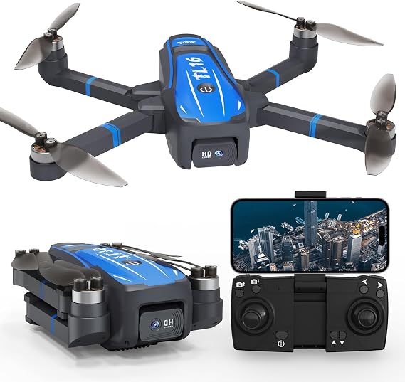 Toladrone Brushless Motor Drohne für Anfänger TL16 Mini Drohne mit Kamera 4K RC Faltbar Quadcopter für Erwachsene Drohnen mit Headless Modus 360° Flip Höhenlage Halten Blau
