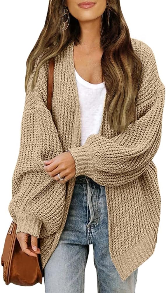 Oversized Cardigans for Women Open Front Knit Chunky Cardigan Fall Lantern Sleeve Long Cardigan Sweaters Winter Funny Slouchy Cute Sweater Coats Cotton Long Cozy Light Sweaters Outwear 2025