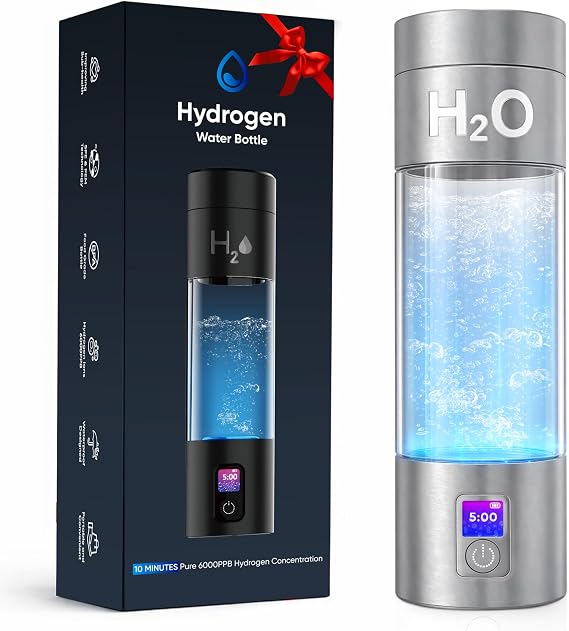 Hydrogen Water Bottle Generator - 6000PPB High Concentration, SPE PEM Tech, Portable 9Oz Hydrogen Water Ionizer, Rechargeable Rapid Hydrogen Boost, Travel Friendly with Bottle Adapter, Silver