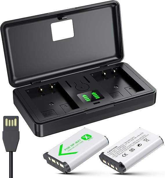 NP-BX1 Battery(2 Pack) and Charger(2CH) Set,Camera Accessories kit for Sony Lithium Ion NP-BX1,RX100 VII/VIII,ZV1 II,ZV1F,ZV-1F,DSC-HX400,RX1 Rechargeable Dual Batteries Case,Replacement Attachments