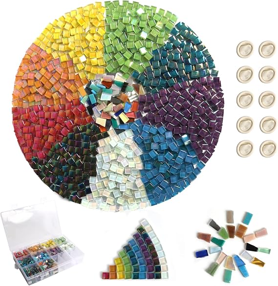 1.5lb Mosaic Tiles Assorted Iridescent Crystal Glass Mosaic Tile for Crafts | Multi Colors Mosaic Pieces Set with Storage Box 680g Bulk Tiles for DIY Picture Frames Handmade Ornament Art Decoration Gifts